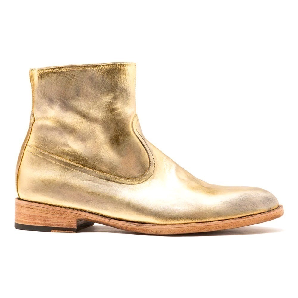 NWOT George Esquivel Boswell Chelsea Boot Zip-Up Gold Leather 10.5